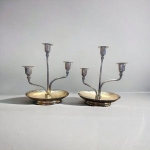 Pair of Modern Sheffield Silver Co. Plated Three Arm Candelabra Sculptural